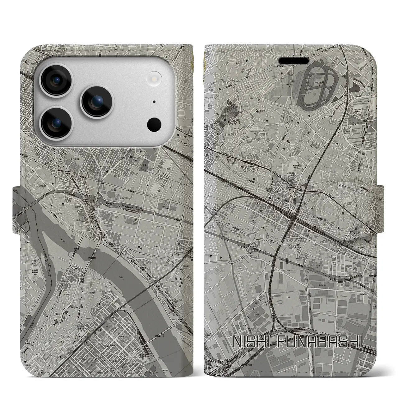 【西船橋（千葉県）】地図柄iPhoneケース（手帳タイプ）