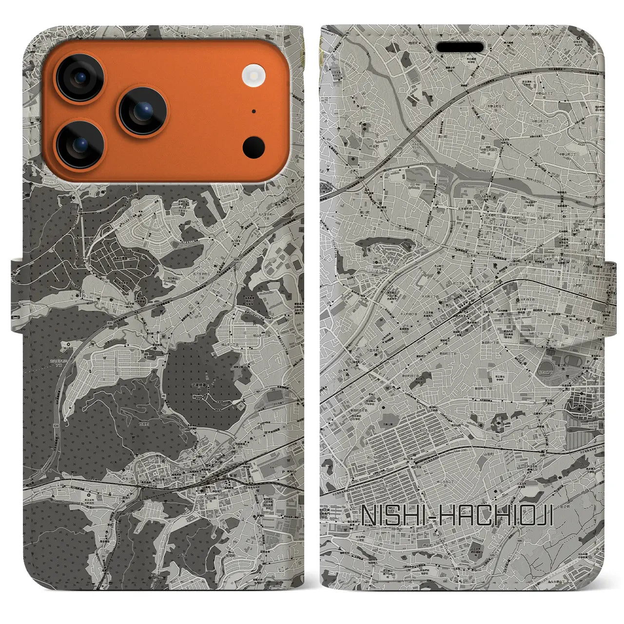 【西八王子（東京都）】地図柄iPhoneケース（手帳タイプ）