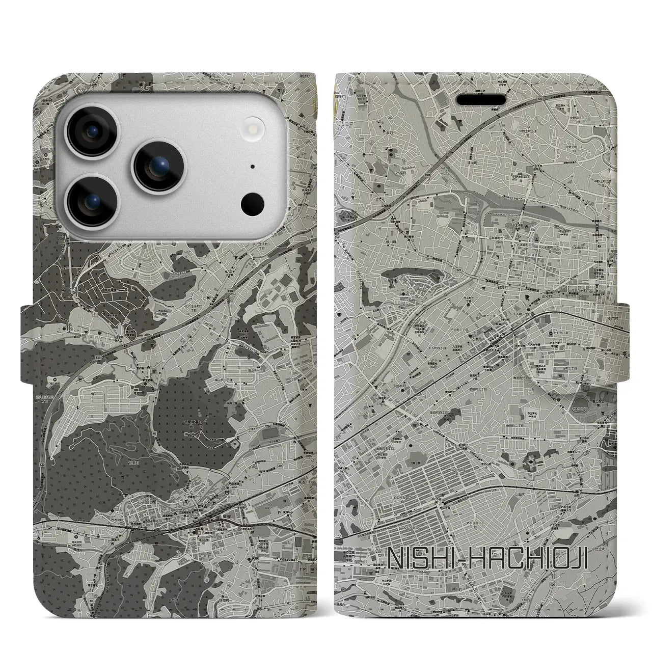 【西八王子（東京都）】地図柄iPhoneケース（手帳タイプ）