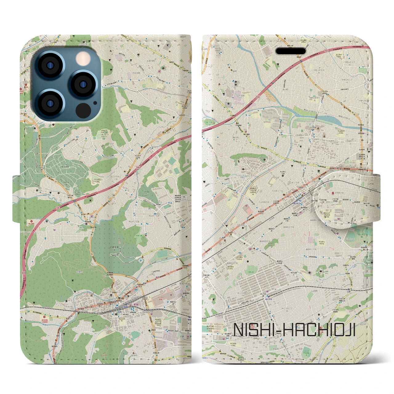 【西八王子（東京都）】地図柄iPhoneケース（手帳タイプ）