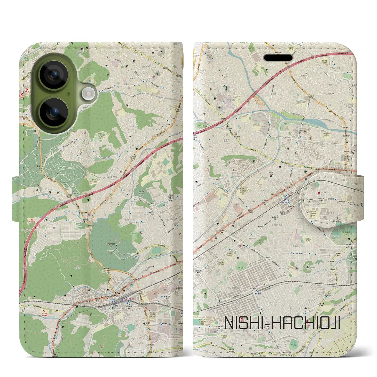 【西八王子（東京都）】地図柄iPhoneケース（手帳タイプ）