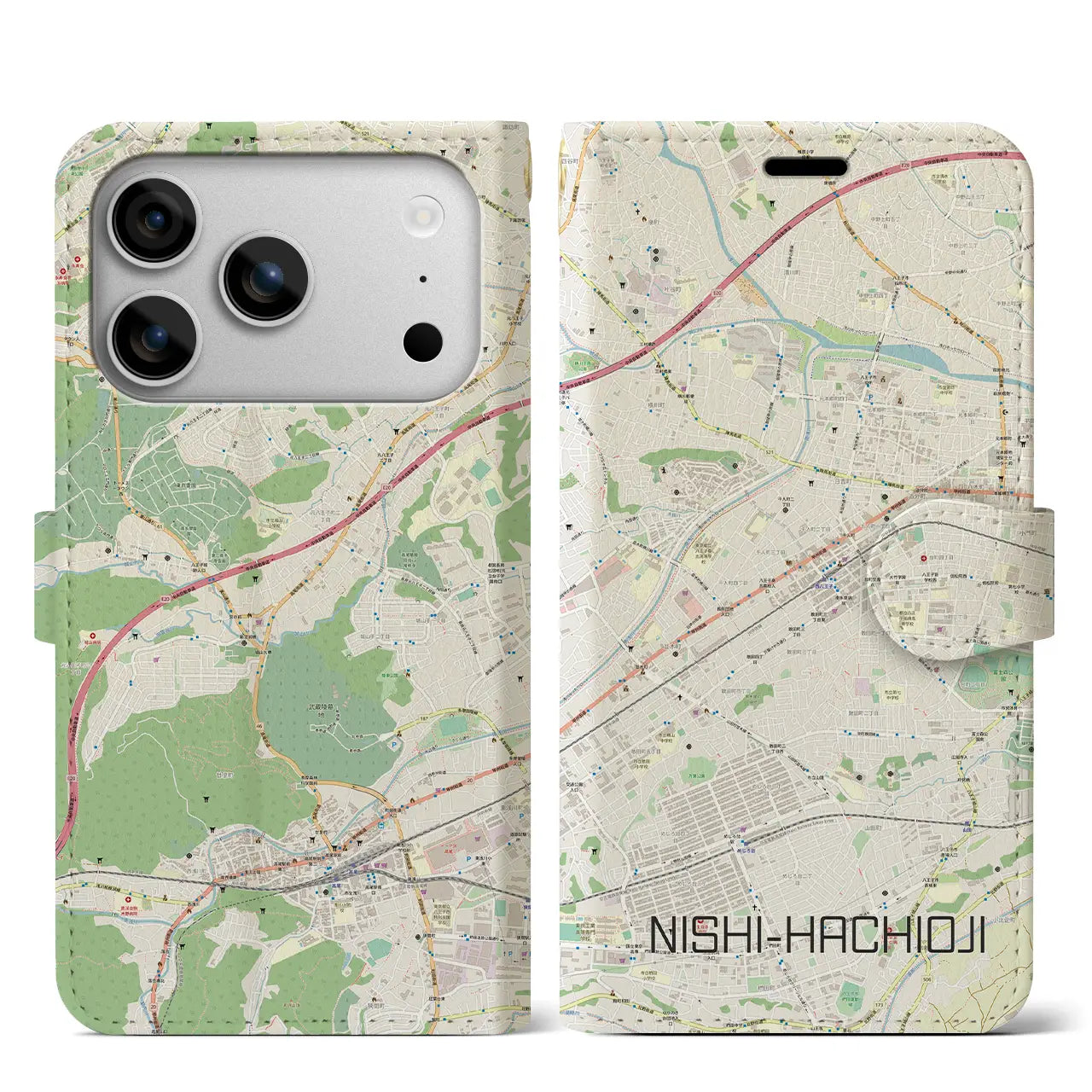 【西八王子（東京都）】地図柄iPhoneケース（手帳タイプ）