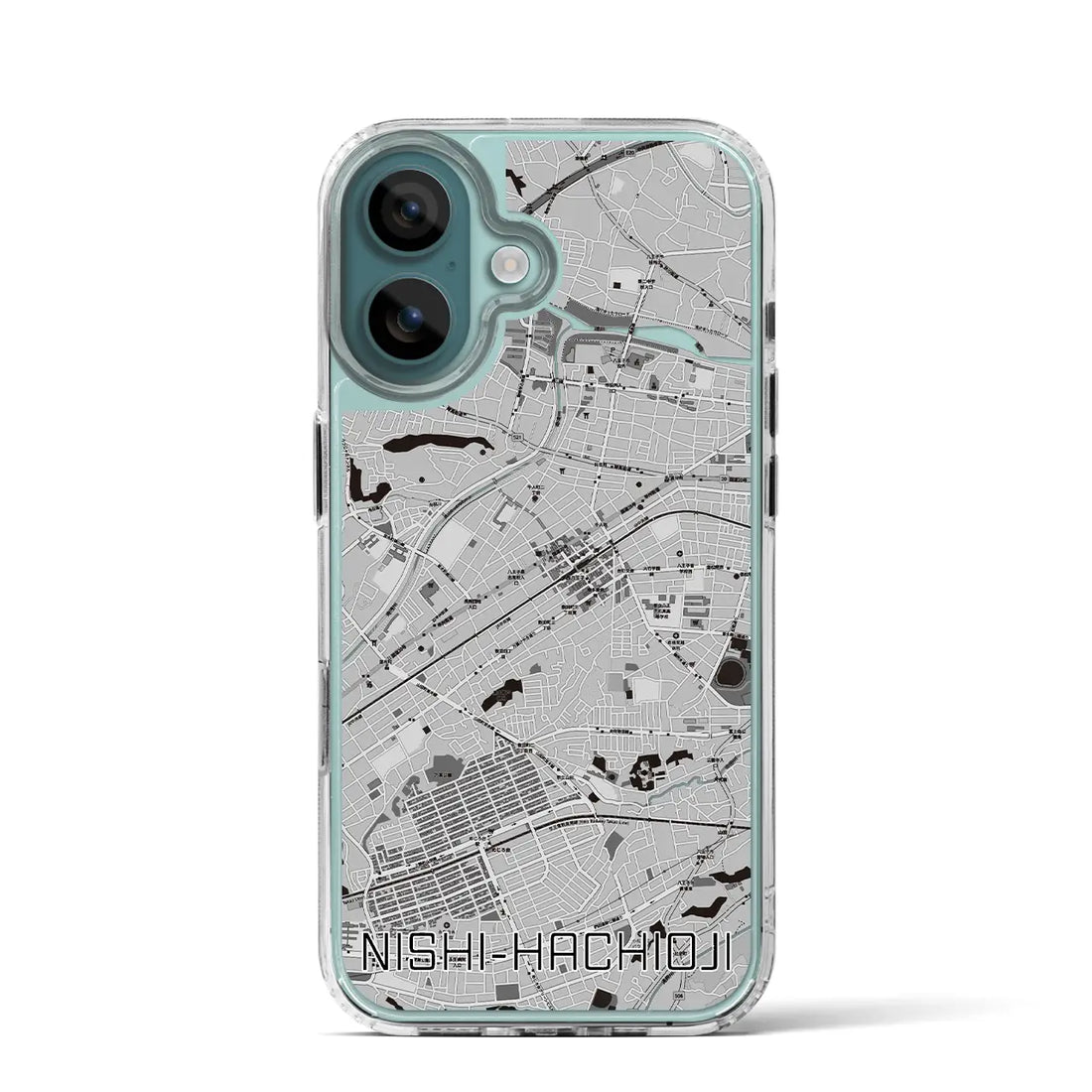 【西八王子(東京都)】地図柄iPhoneケース(MagSafeタイプ)モノトーン・iPhone 16 Pro 用