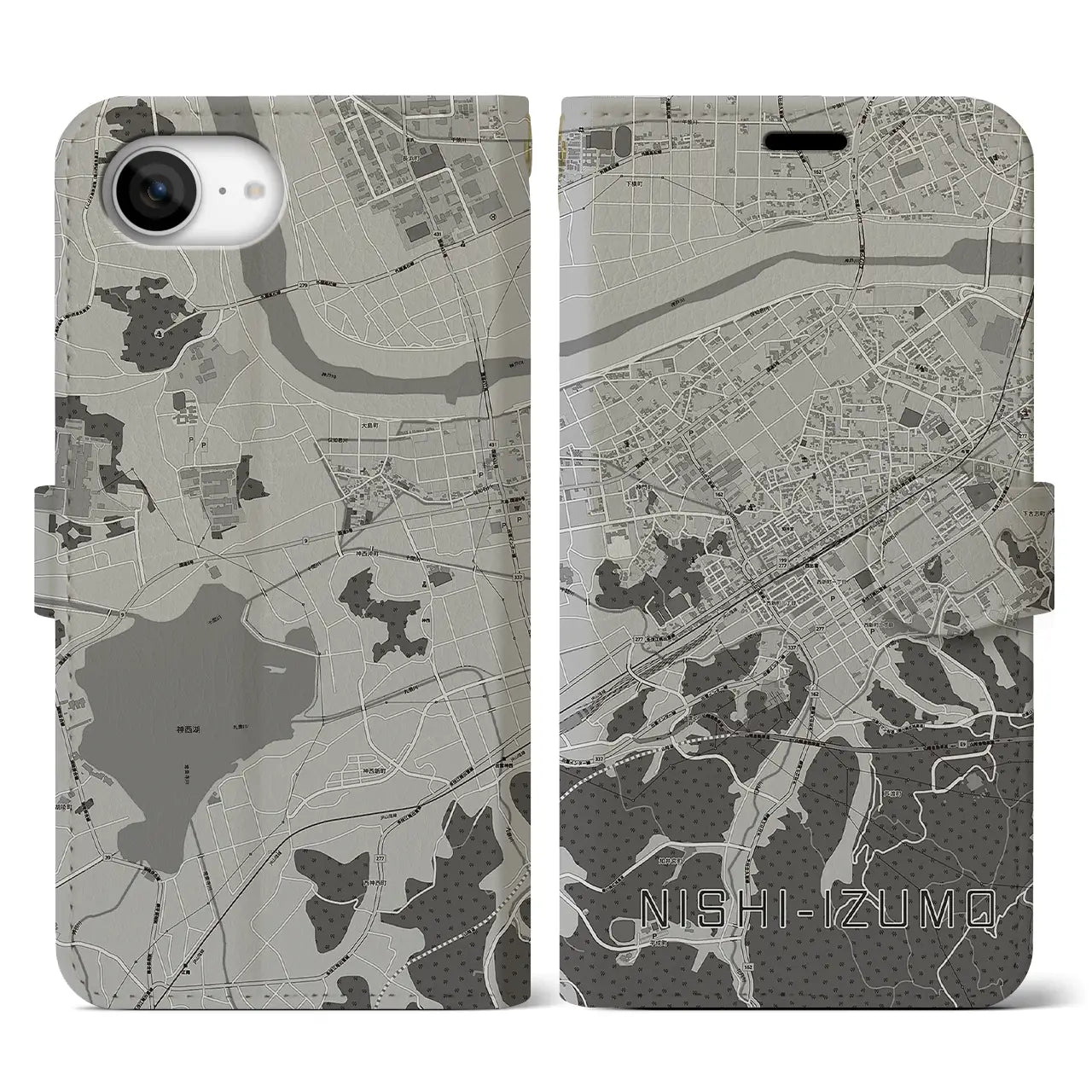 【西出雲（島根県）】地図柄iPhoneケース（手帳タイプ）