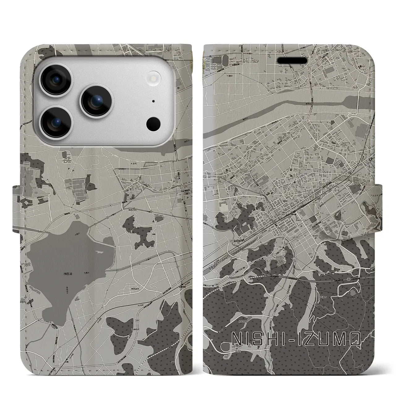 【西出雲（島根県）】地図柄iPhoneケース（手帳タイプ）