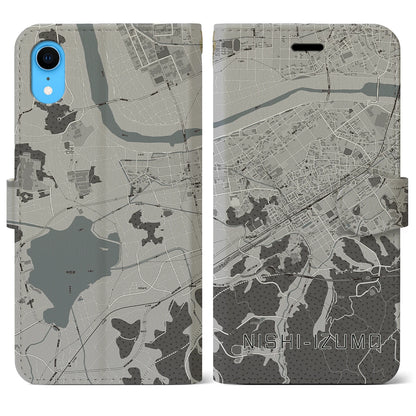 【西出雲（島根県）】地図柄iPhoneケース（手帳タイプ）モノトーン・iPhone XR 用