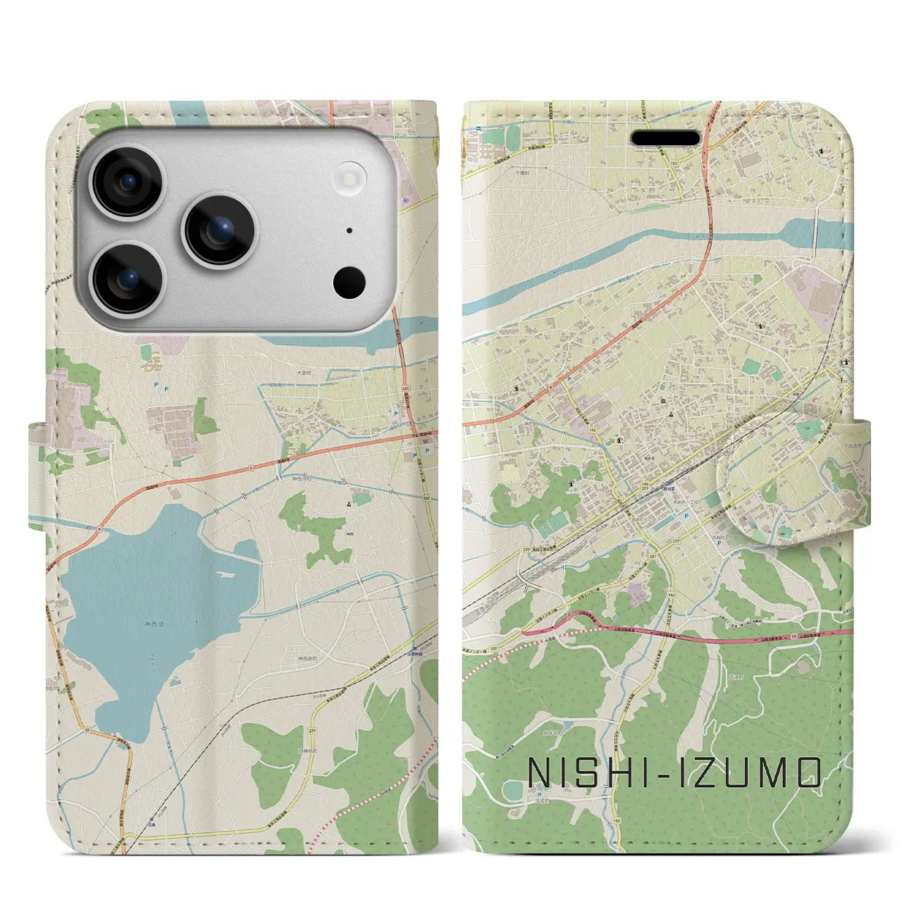 【西出雲（島根県）】地図柄iPhoneケース（手帳タイプ）