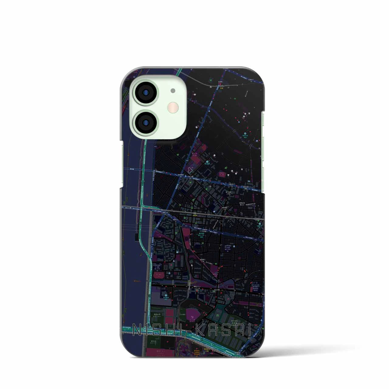 【西葛西（東京都）】地図柄iPhoneケース（バックカバータイプ）