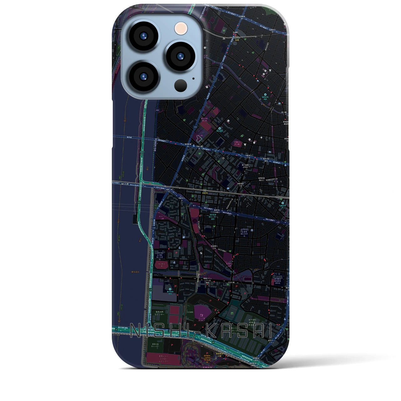 【西葛西（東京都）】地図柄iPhoneケース（バックカバータイプ）