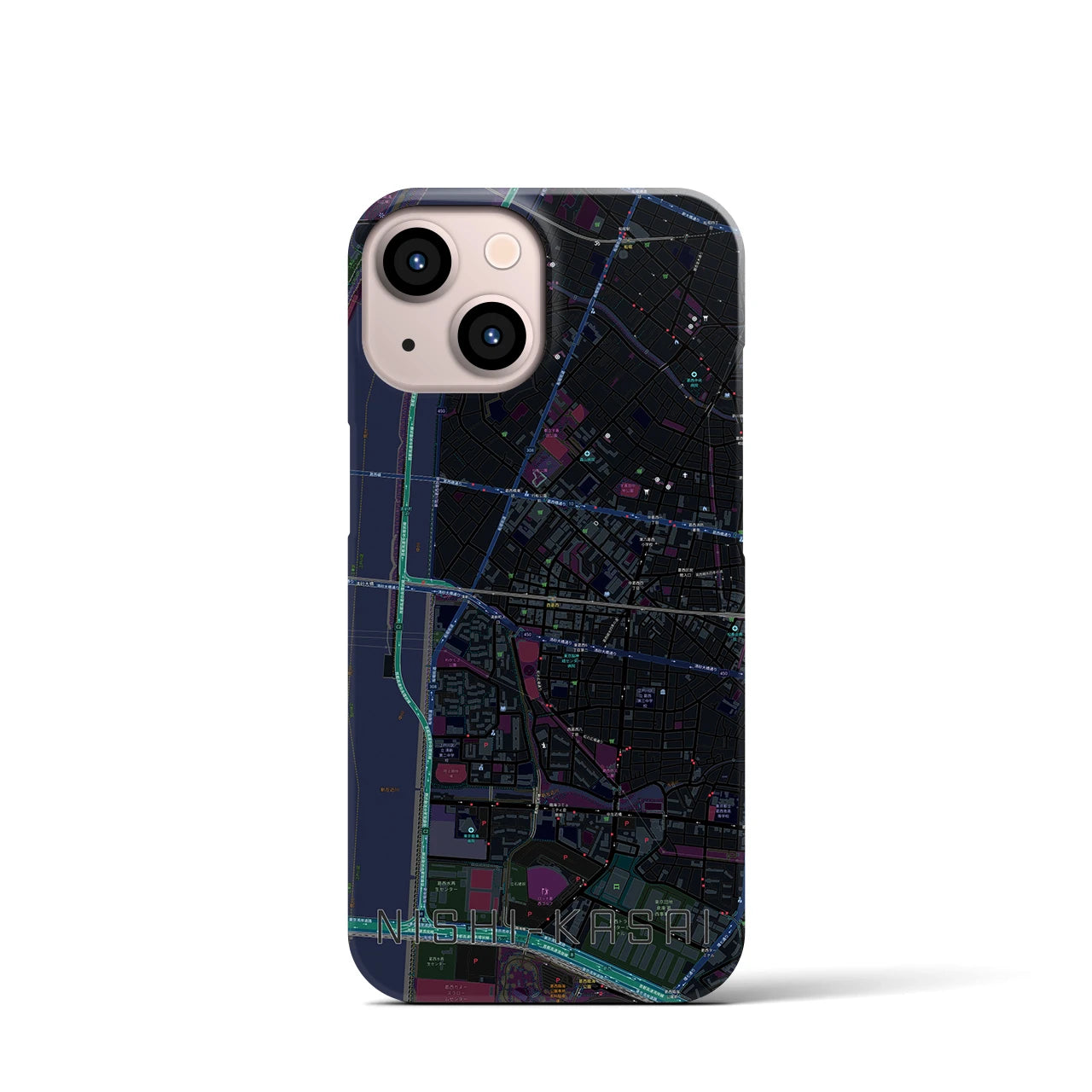 【西葛西（東京都）】地図柄iPhoneケース（バックカバータイプ）