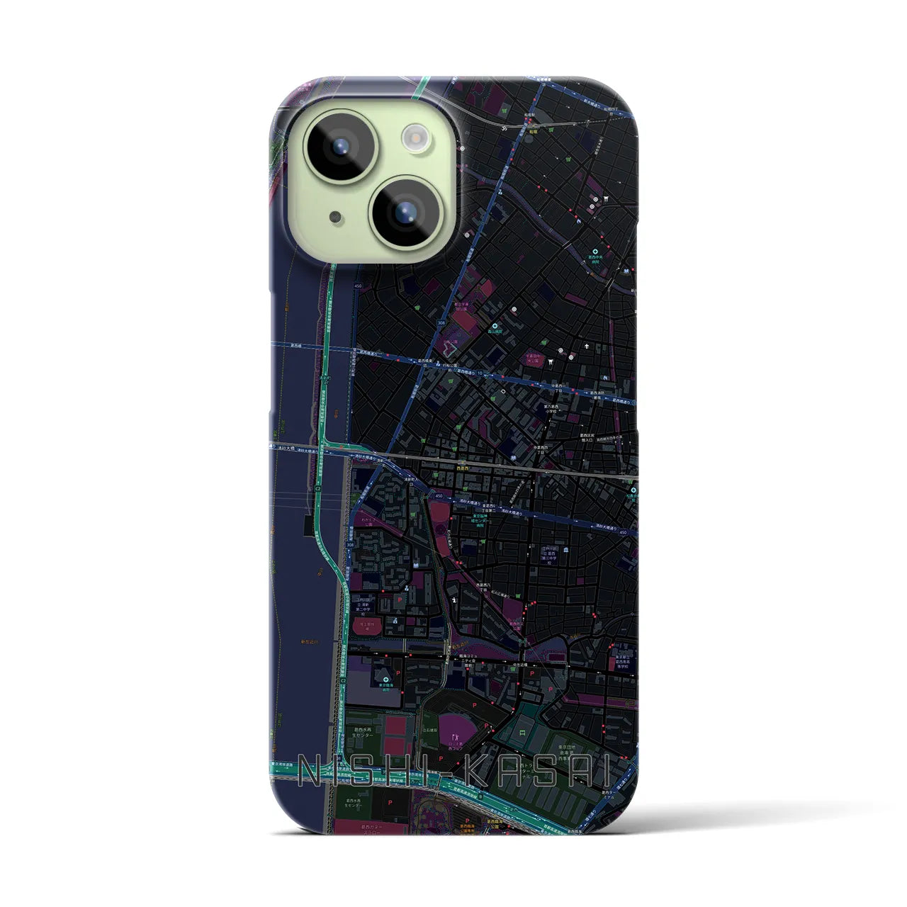 【西葛西（東京都）】地図柄iPhoneケース（バックカバータイプ）