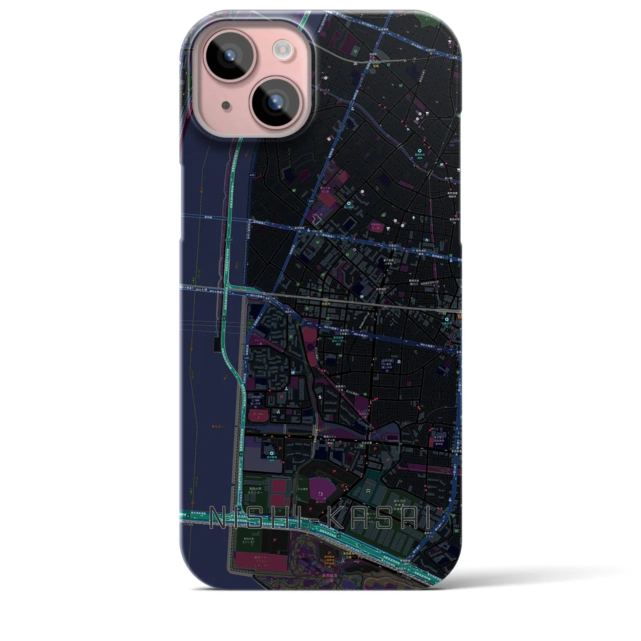【西葛西（東京都）】地図柄iPhoneケース（バックカバータイプ）