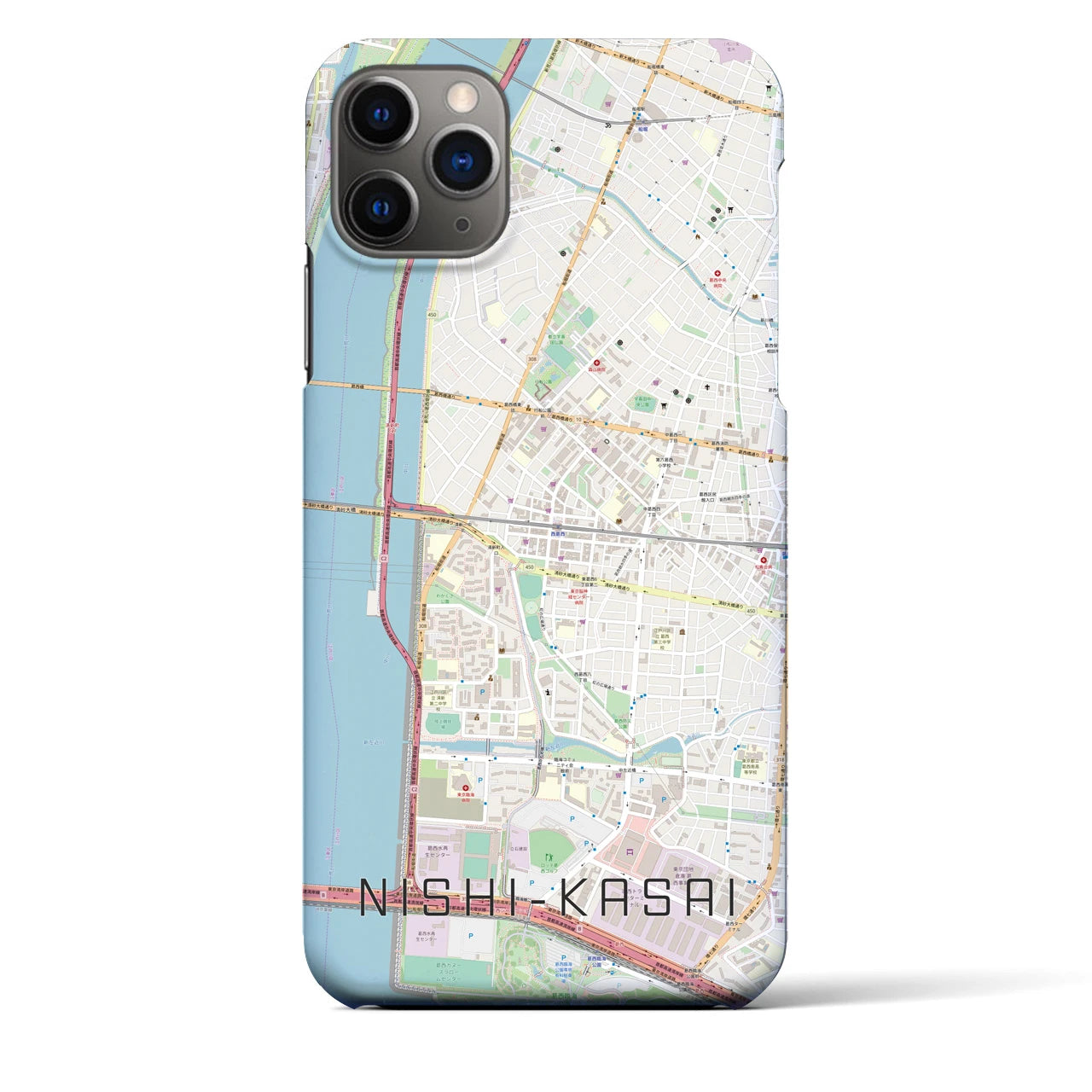 【西葛西（東京都）】地図柄iPhoneケース（バックカバータイプ）