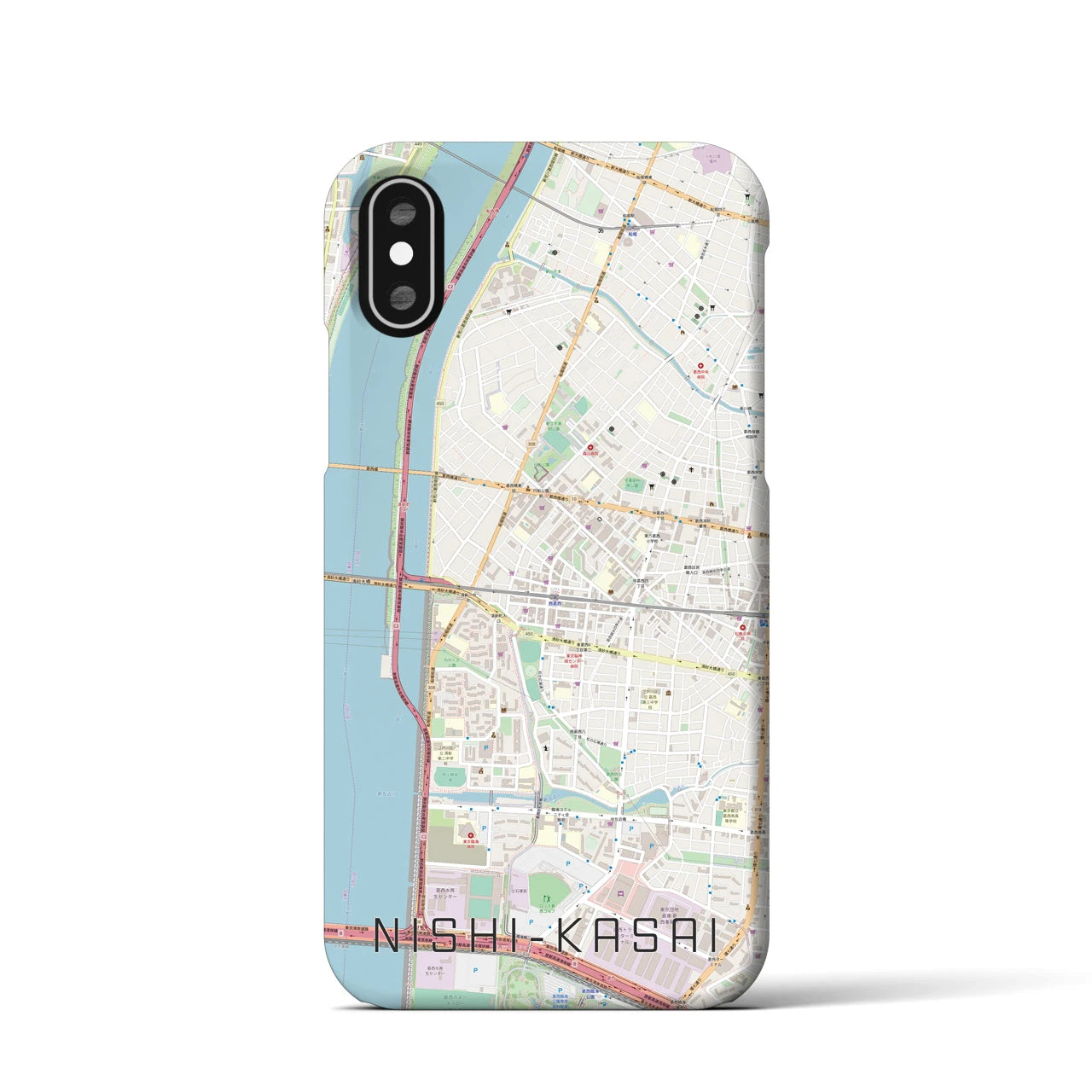 【西葛西（東京都）】地図柄iPhoneケース（バックカバータイプ）