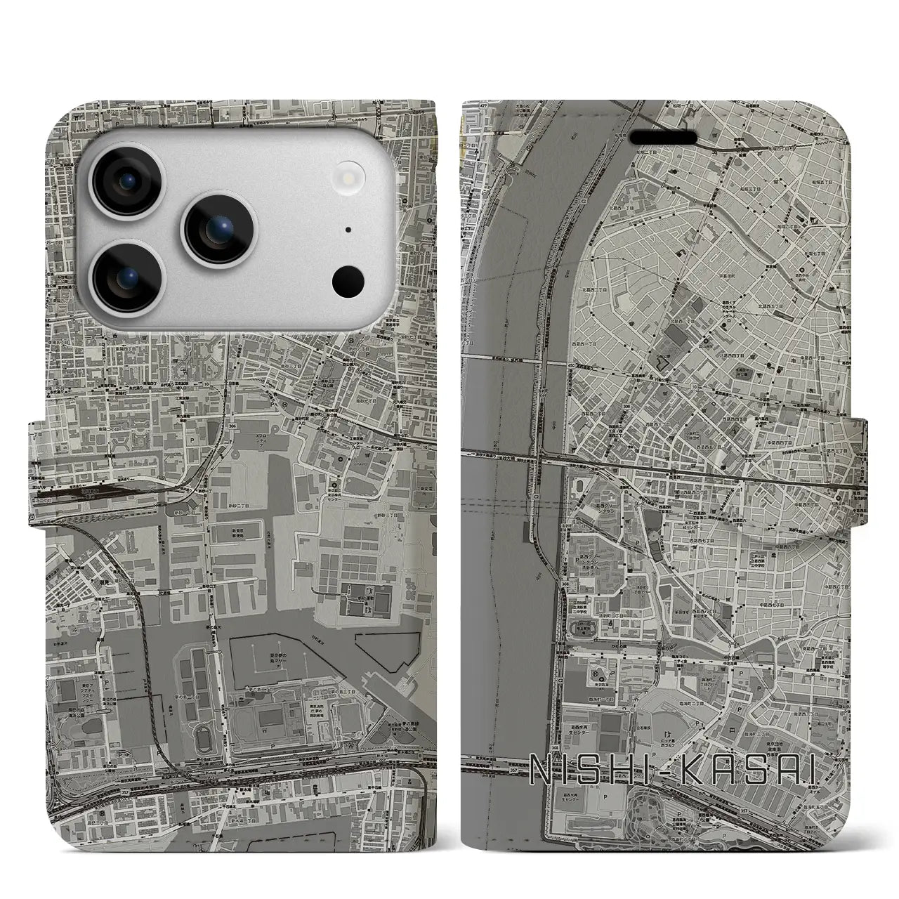 【西葛西（東京都）】地図柄iPhoneケース（手帳タイプ）