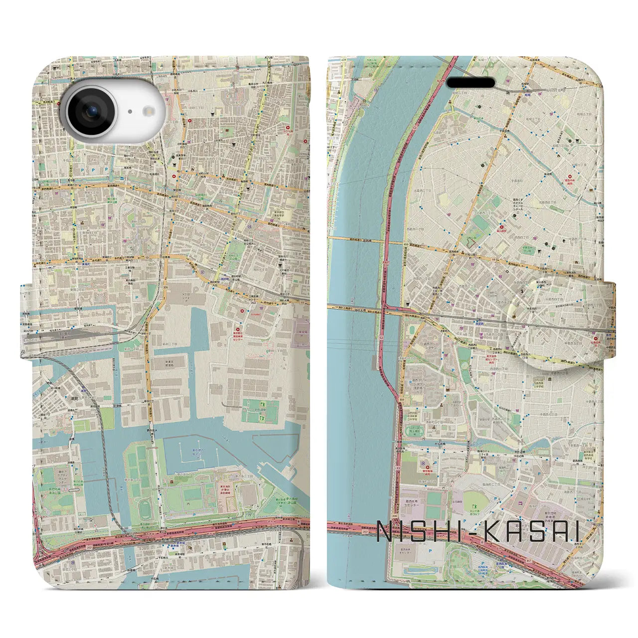 【西葛西（東京都）】地図柄iPhoneケース（手帳タイプ）