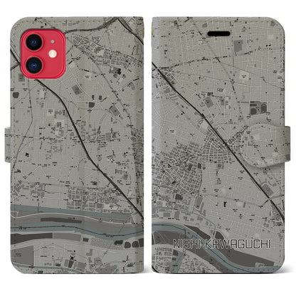 【西川口（埼玉県）】地図柄iPhoneケース（手帳タイプ）モノトーン・iPhone 11 用