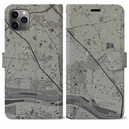 【西川口（埼玉県）】地図柄iPhoneケース（手帳タイプ）モノトーン・iPhone 11 Pro Max 用