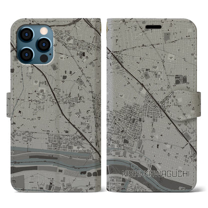 【西川口（埼玉県）】地図柄iPhoneケース（手帳タイプ）モノトーン・iPhone 12 / 12 Pro 用