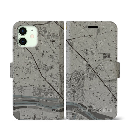 【西川口（埼玉県）】地図柄iPhoneケース（手帳タイプ）モノトーン・iPhone 12 mini 用