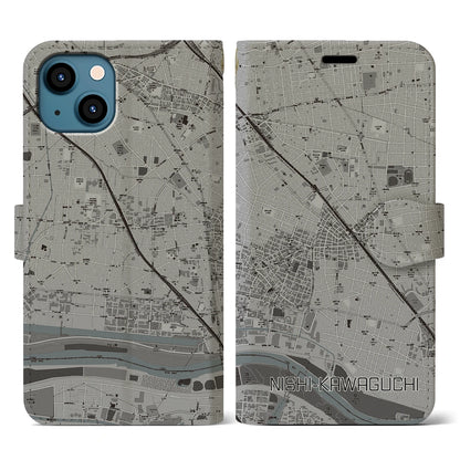 【西川口（埼玉県）】地図柄iPhoneケース（手帳タイプ）モノトーン・iPhone 13 用