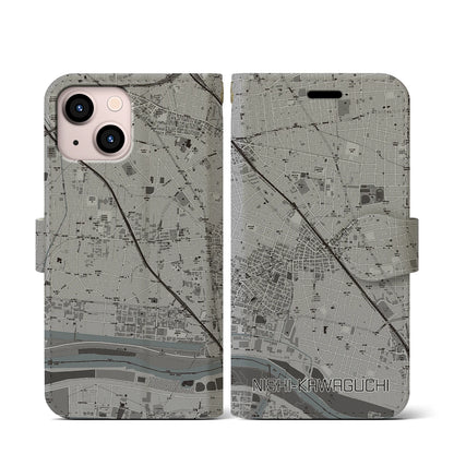 【西川口（埼玉県）】地図柄iPhoneケース（手帳タイプ）モノトーン・iPhone 13 mini 用