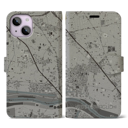 【西川口（埼玉県）】地図柄iPhoneケース（手帳タイプ）モノトーン・iPhone 14 用