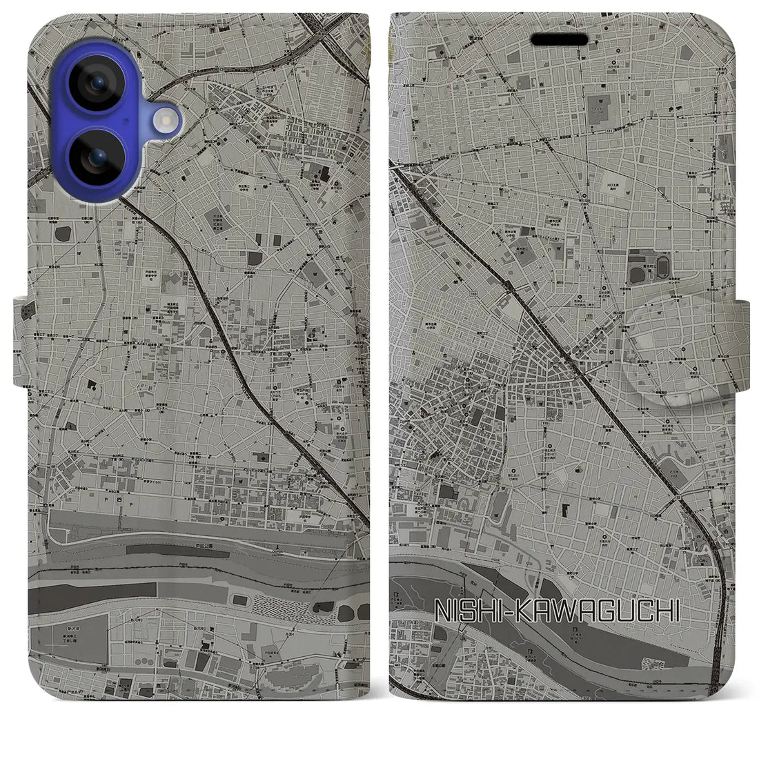 【西川口(埼玉県)】地図柄iPhoneケース(手帳タイプ)モノトーン・iPhone 16 Pro Max 用