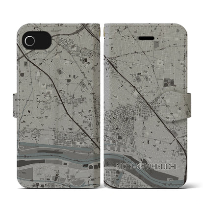 【西川口（埼玉県）】地図柄iPhoneケース（手帳タイプ）モノトーン・iPhone SE（第3 / 第2世代） / 8 / 7 / 6s / 6 用