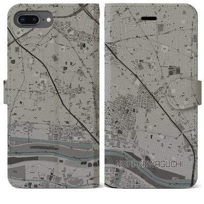 【西川口（埼玉県）】地図柄iPhoneケース（手帳タイプ）モノトーン・iPhone 8Plus /7Plus / 6sPlus / 6Plus 用