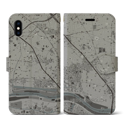 【西川口（埼玉県）】地図柄iPhoneケース（手帳タイプ）モノトーン・iPhone XS / X 用