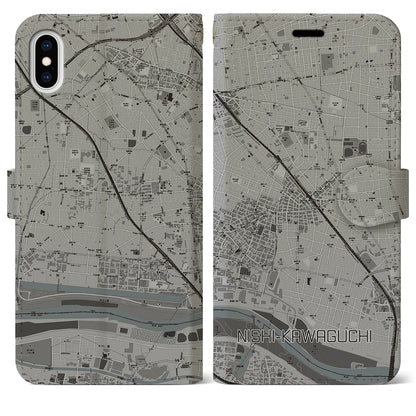 【西川口（埼玉県）】地図柄iPhoneケース（手帳タイプ）モノトーン・iPhone XS Max 用