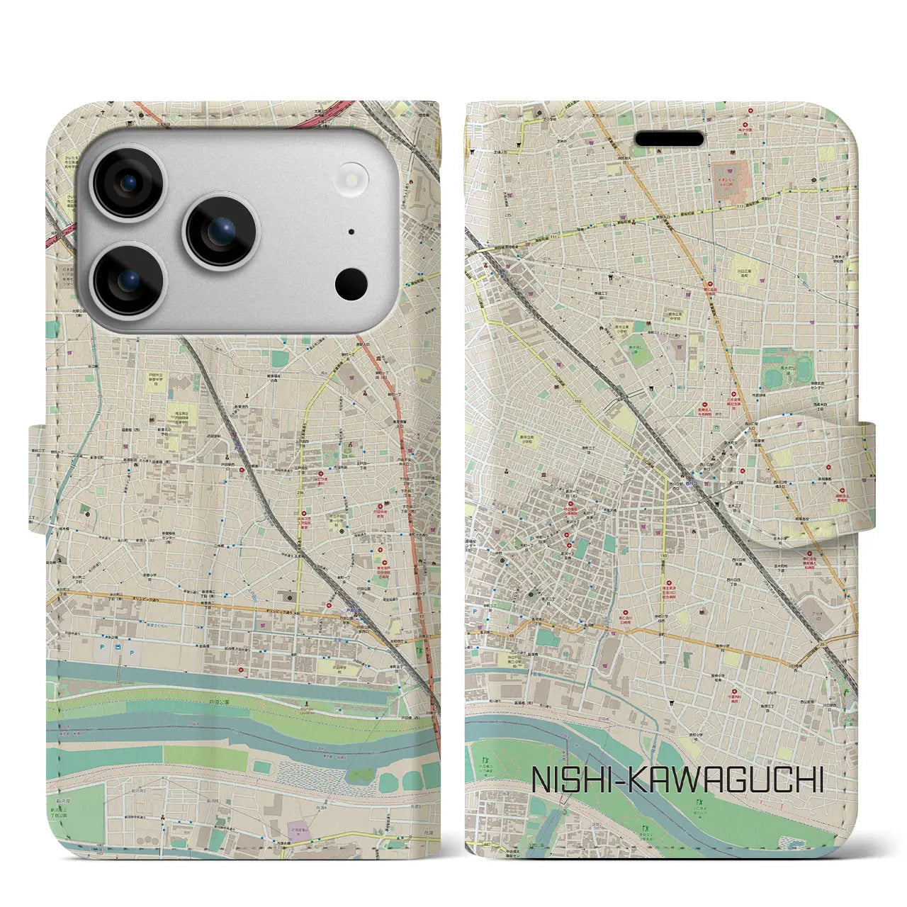 【西川口（埼玉県）】地図柄iPhoneケース（手帳タイプ）