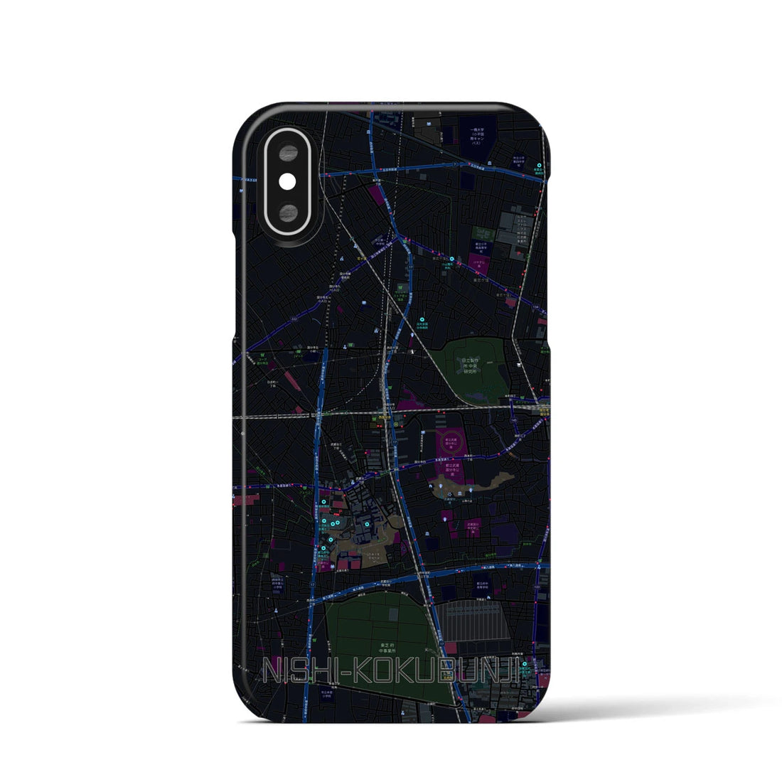 【西国分寺（東京都）】地図柄iPhoneケース（バックカバータイプ）ブラック・iPhone XS / X 用