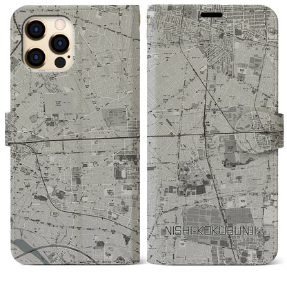【西国分寺（東京都）】地図柄iPhoneケース（手帳タイプ）モノトーン・iPhone 12 Pro Max 用