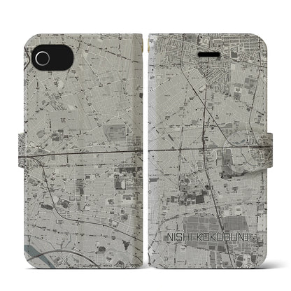 【西国分寺（東京都）】地図柄iPhoneケース（手帳タイプ）モノトーン・iPhone SE（第3 / 第2世代） / 8 / 7 / 6s / 6 用