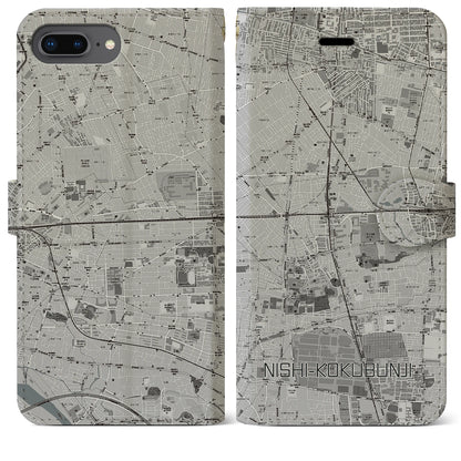【西国分寺（東京都）】地図柄iPhoneケース（手帳タイプ）モノトーン・iPhone 8Plus /7Plus / 6sPlus / 6Plus 用