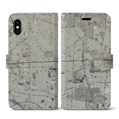 【西国分寺（東京都）】地図柄iPhoneケース（手帳タイプ）モノトーン・iPhone XS / X 用