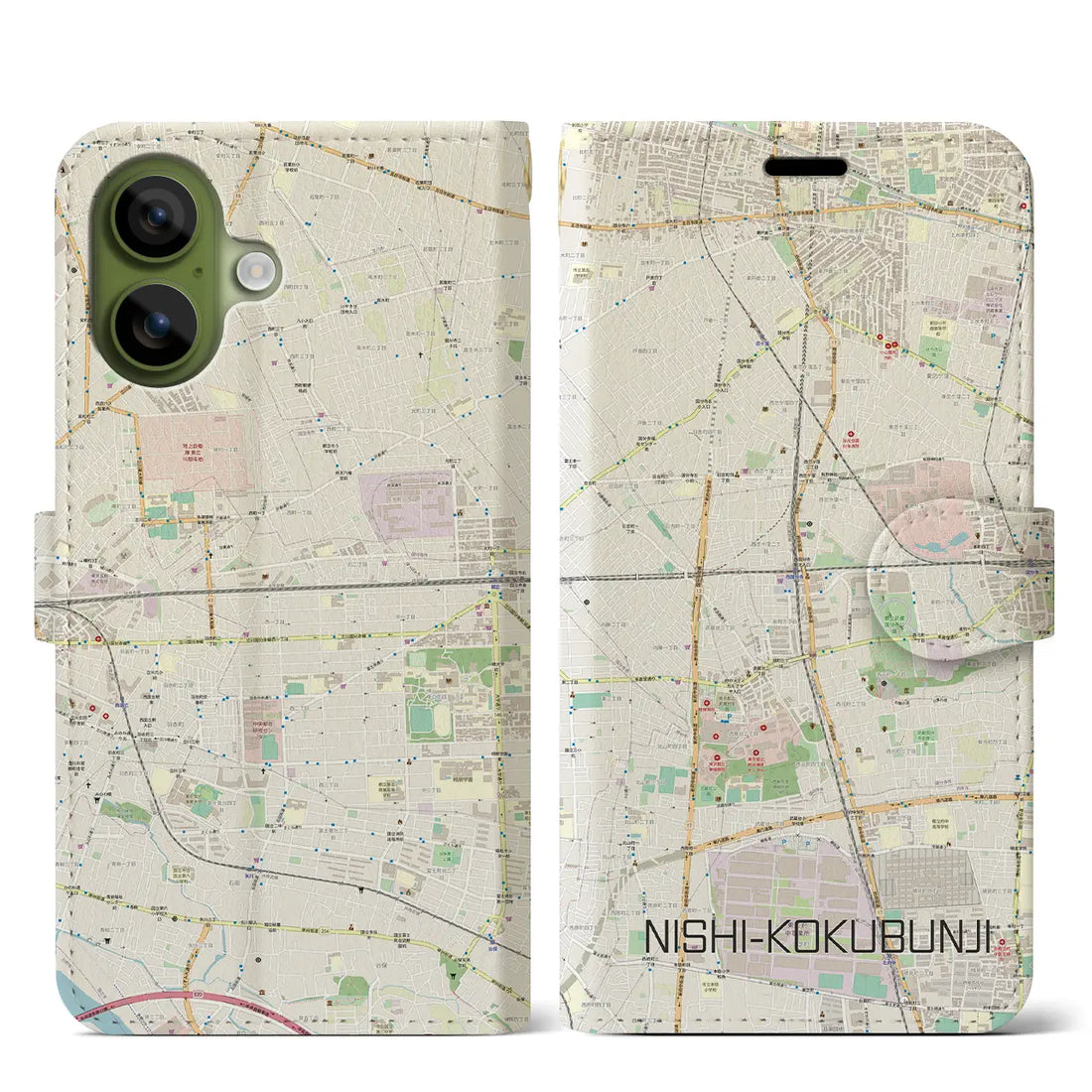 【西国分寺（東京都）】地図柄iPhoneケース（手帳タイプ）ナチュラル・iPhone 17 Pro Max 用