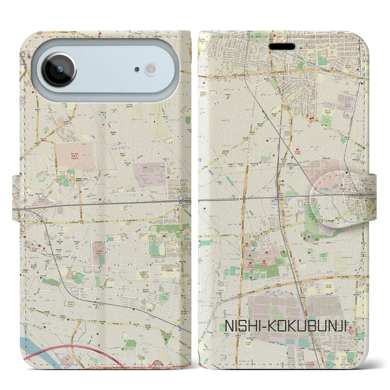 【西国分寺（東京都）】地図柄iPhoneケース（手帳タイプ）