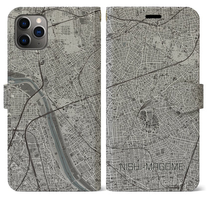【西馬込（東京都）】地図柄iPhoneケース（手帳タイプ）モノトーン・iPhone 11 Pro Max 用