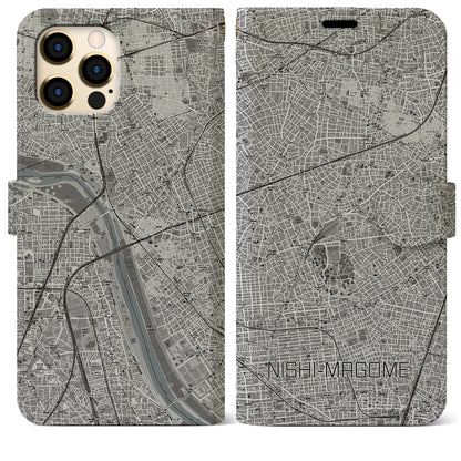 【西馬込（東京都）】地図柄iPhoneケース（手帳タイプ）モノトーン・iPhone 12 Pro Max 用