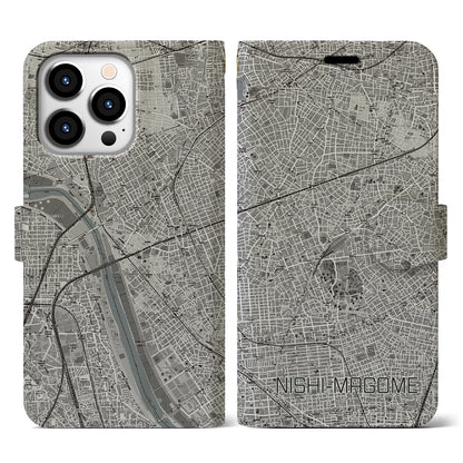 【西馬込（東京都）】地図柄iPhoneケース（手帳タイプ）モノトーン・iPhone 13 Pro 用