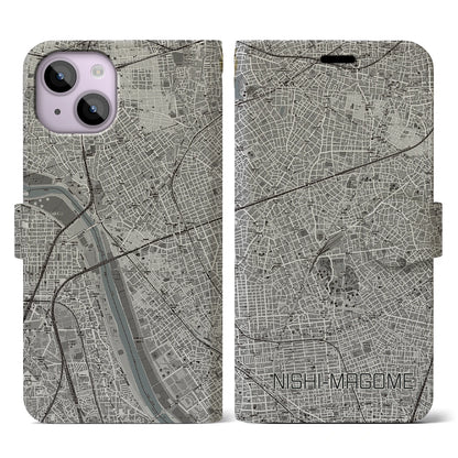 【西馬込（東京都）】地図柄iPhoneケース（手帳タイプ）モノトーン・iPhone 14 用