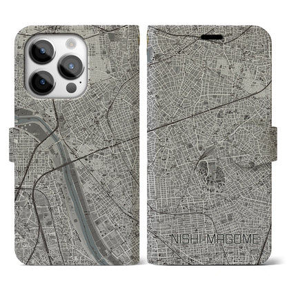 【西馬込（東京都）】地図柄iPhoneケース（手帳タイプ）モノトーン・iPhone 14 Pro 用