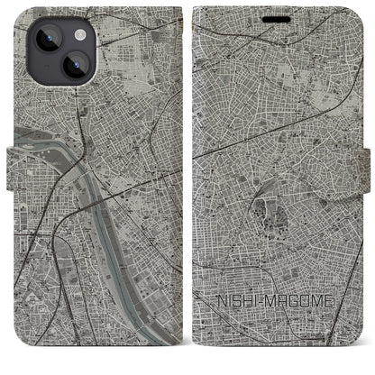 【西馬込（東京都）】地図柄iPhoneケース（手帳タイプ）モノトーン・iPhone 14 Plus 用