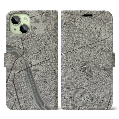 【西馬込（東京都）】地図柄iPhoneケース（手帳タイプ）モノトーン・iPhone 15 用