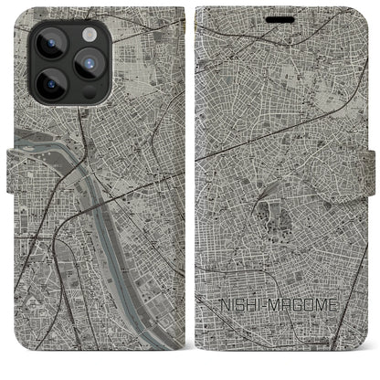 【西馬込（東京都）】地図柄iPhoneケース（手帳タイプ）モノトーン・iPhone 15 Pro Max 用