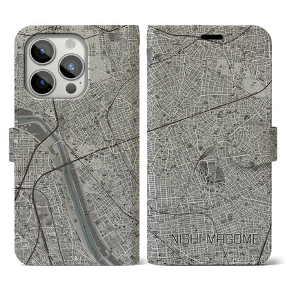 【西馬込（東京都）】地図柄iPhoneケース（手帳タイプ）モノトーン・iPhone 15 Pro 用