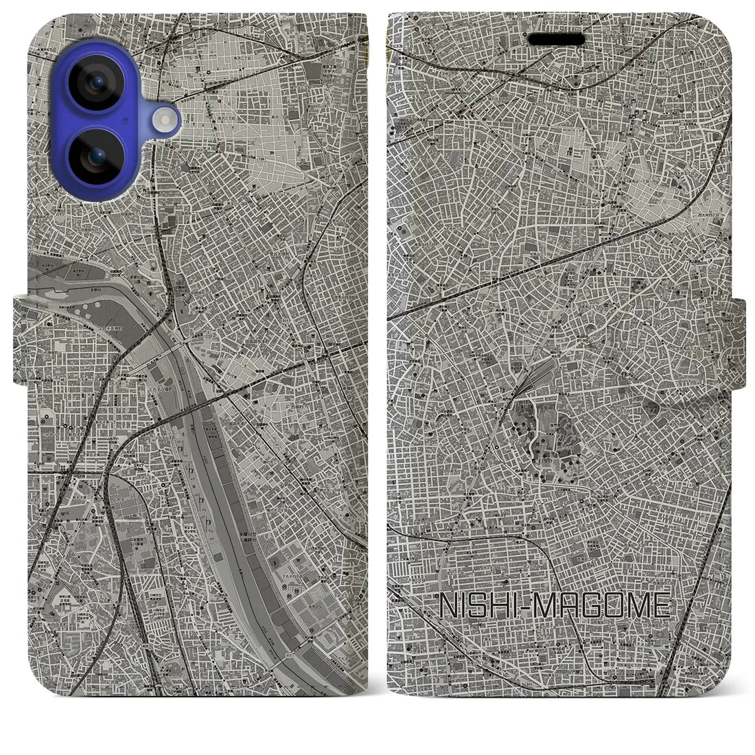 【西馬込(東京都)】地図柄iPhoneケース(手帳タイプ)モノトーン・iPhone 16 Pro Max 用